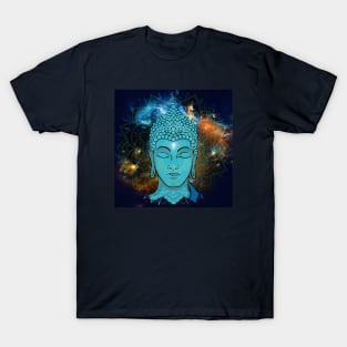 Buddha in the Galaxy Blue Face (background) T-Shirt